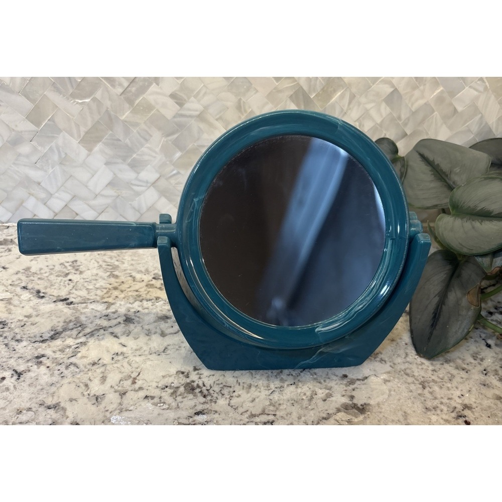 VINTAGE LONDONWARE BLUE ONYX (AQUA) LIFT OFF MAGNIFYING MIRROR W/STAND RETRO